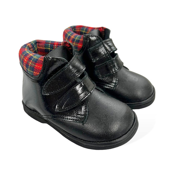 L'AMOUR Black Tartan Plaid Hook and Loop Booties Toddler Size 3 - Picture 1 of 6
